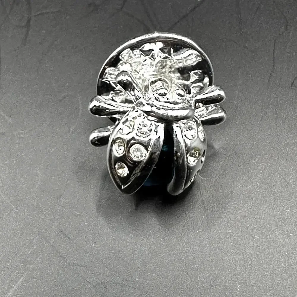 Napier LADYBUG Pin Silver tone Blue Retro Animal Bug Nature